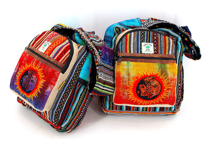 Sun & Moon Hemp Crossbody | Hand Embroidered Tie Dye Messenger Bag
