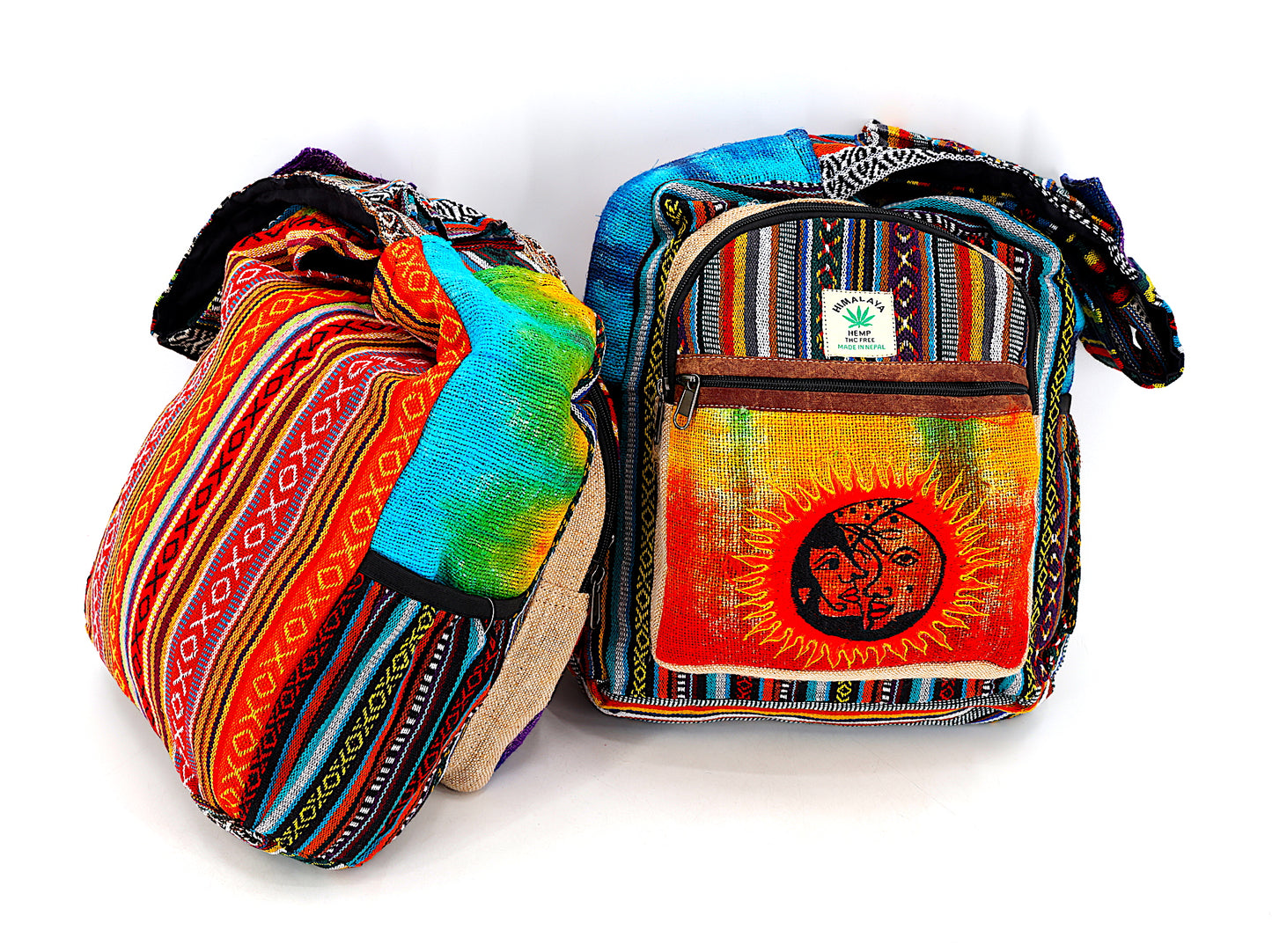 Hemp Sun and Moon Hand Embroidered Tie Dye Crossbody Bag