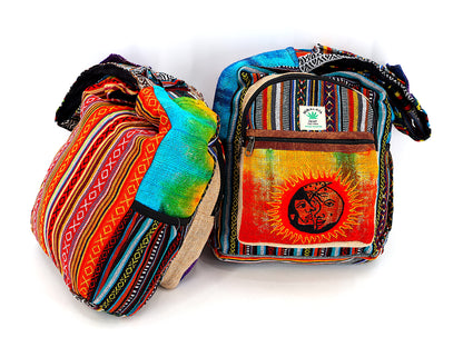 Sun & Moon Hemp Crossbody | Hand Embroidered Tie Dye Messenger Bag