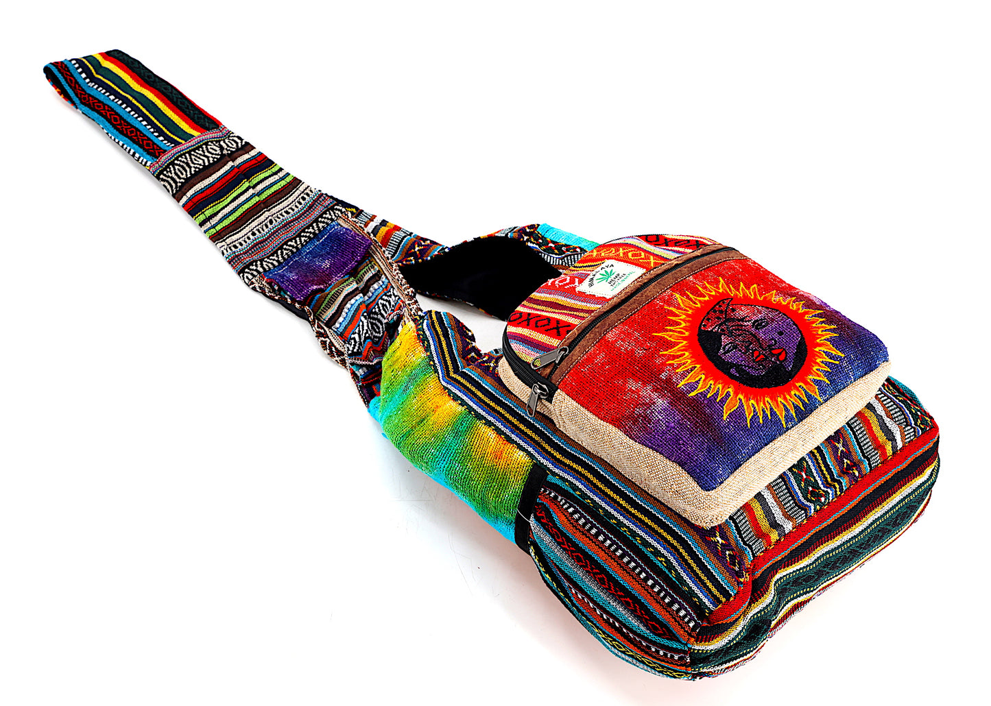 Hemp Sun and Moon Hand Embroidered Tie Dye Crossbody Bag