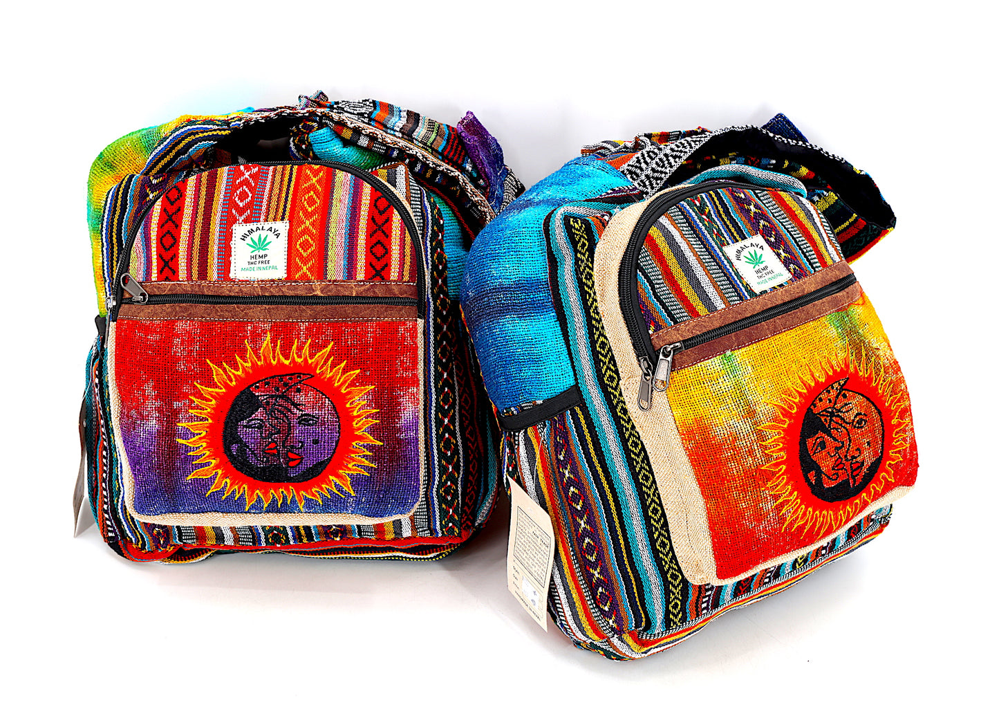 Hemp Sun and Moon Hand Embroidered Tie Dye Crossbody Bag