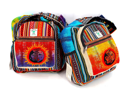 Sun & Moon Hemp Crossbody | Hand Embroidered Tie Dye Messenger Bag