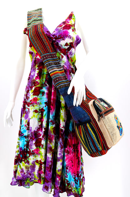 Hamsa Hand Hemp Crossbody Bag | Hand Embroidered Messenger Bag