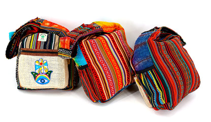 Hamsa Hand Hemp Crossbody Bag | Hand Embroidered Messenger Bag