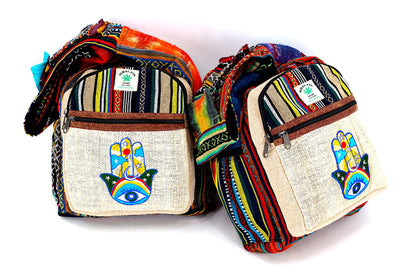 Hamsa Hand Hemp Crossbody Bag | Hand Embroidered Messenger Bag