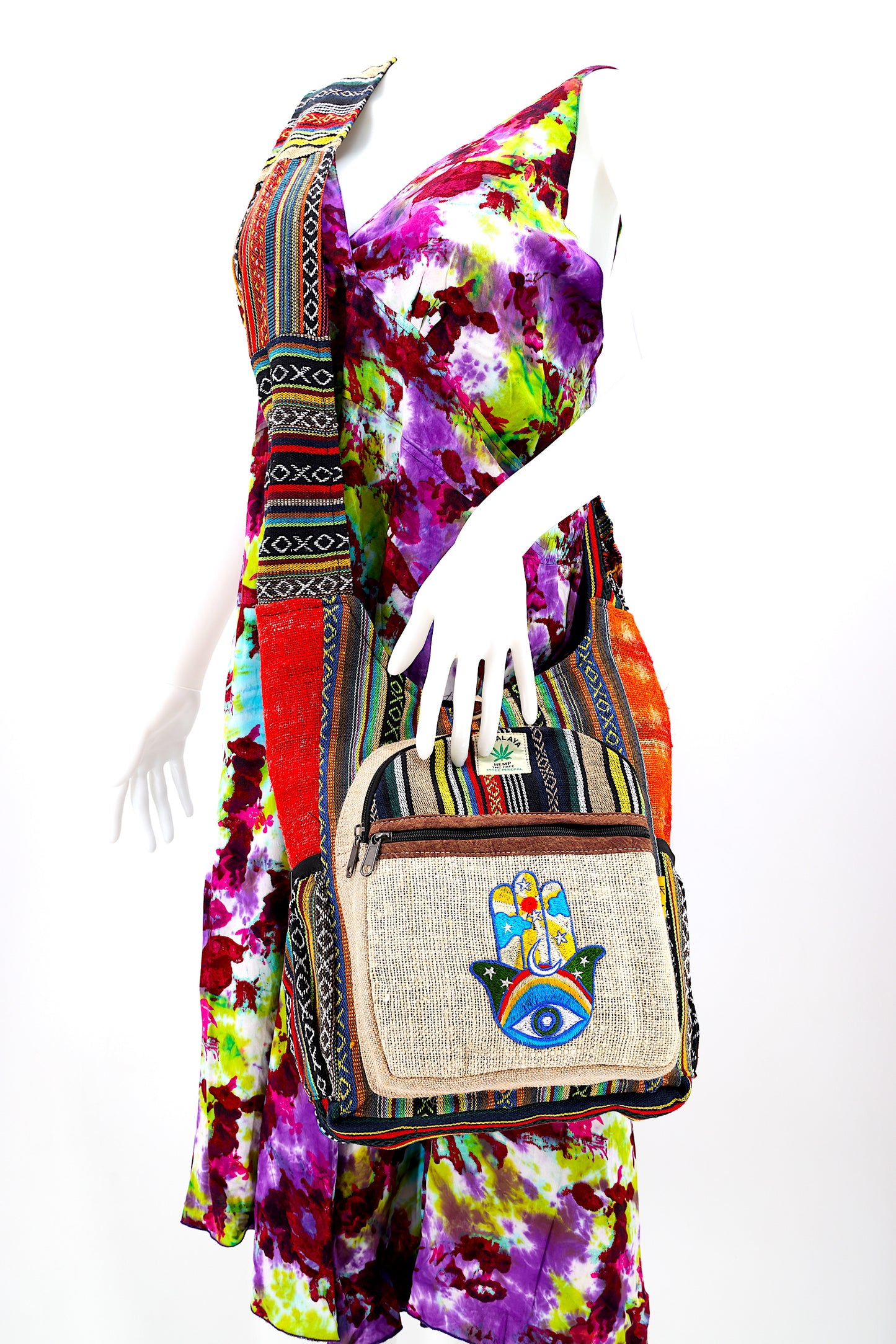 Hemp Hamsa Hand Embroidered Crossbody Bag