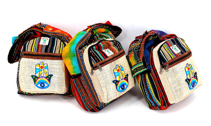 Hamsa Hand Hemp Crossbody Bag | Hand Embroidered Messenger Bag