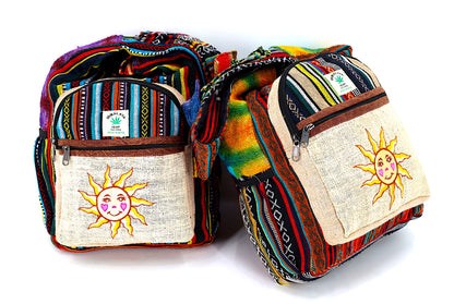 Smiling Sun Hemp Crossbody Bag | Hand Embroidered Messenger Bag