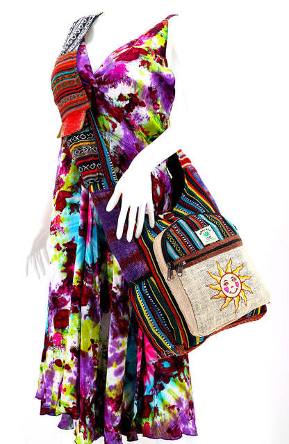 Smiling Sun Hemp Crossbody Bag | Hand Embroidered Messenger Bag