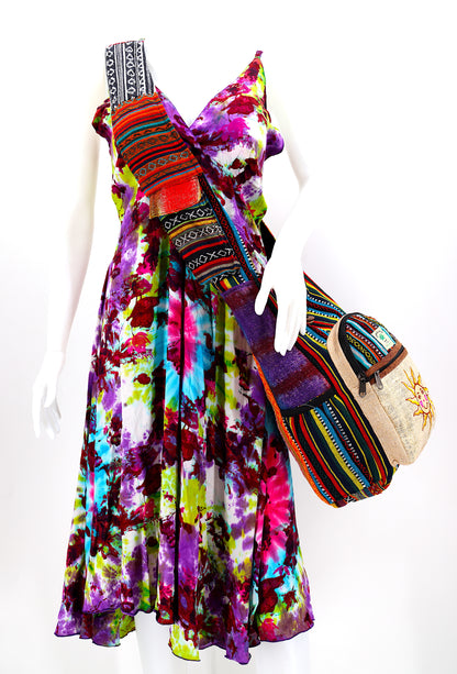 Smiling Sun Hemp Crossbody Bag | Hand Embroidered Messenger Bag