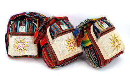 Smiling Sun Hemp Crossbody Bag | Hand Embroidered Messenger Bag