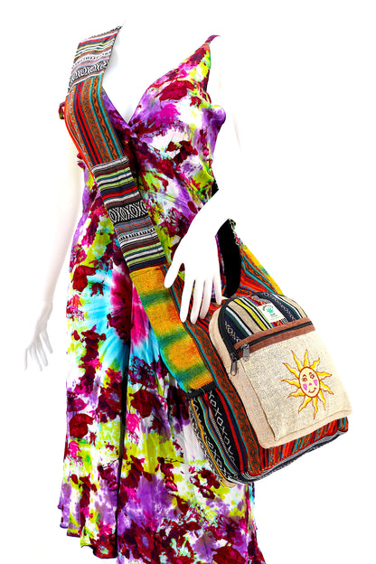 Smiling Sun Hemp Crossbody Bag | Hand Embroidered Messenger Bag