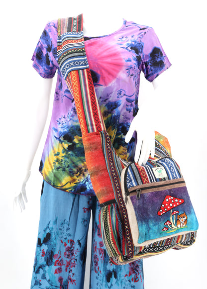 Owl Mushroom Hemp Crossbody | Hand Embroidered Messenger Bag