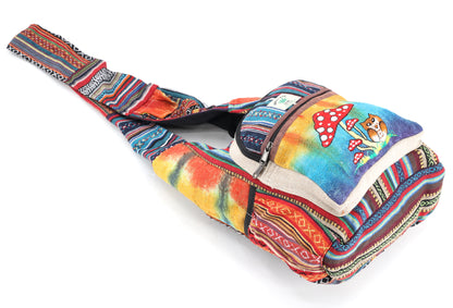 Owl Mushroom Hemp Crossbody | Hand Embroidered Messenger Bag