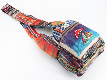 Owl Mushroom Hemp Crossbody | Hand Embroidered Messenger Bag