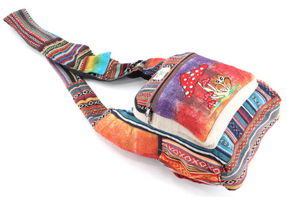 Owl Mushroom Hemp Crossbody | Hand Embroidered Messenger Bag