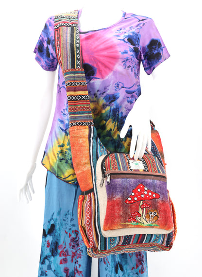Owl Mushroom Hemp Crossbody | Hand Embroidered Messenger Bag