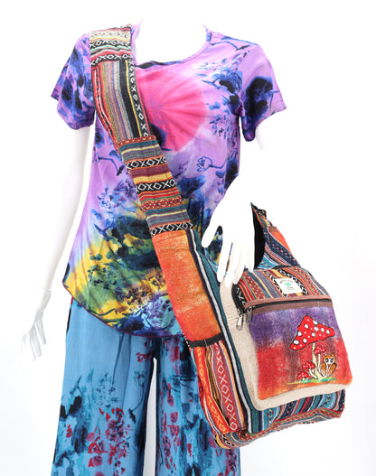Owl Mushroom Hemp Crossbody | Hand Embroidered Messenger Bag