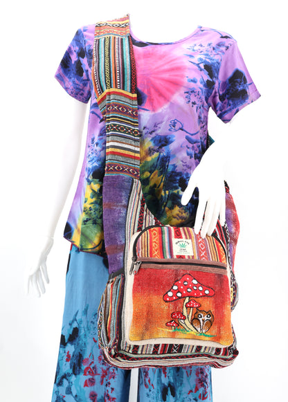 Owl Mushroom Hemp Crossbody | Hand Embroidered Messenger Bag