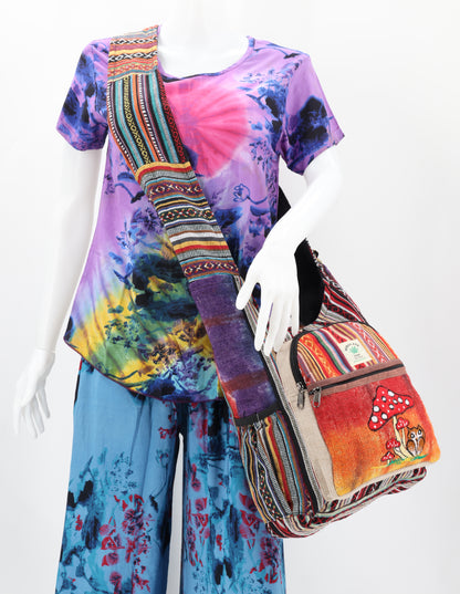 Owl Mushroom Hemp Crossbody | Hand Embroidered Messenger Bag