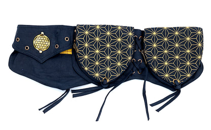 Cotton Flower Of Life Patterned Multi-Pocketed Canvas Fanny Pack