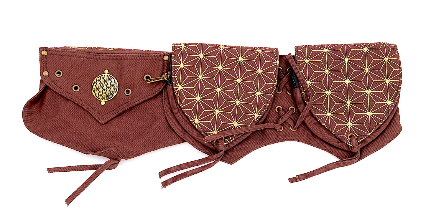 Cotton Flower Of Life Patterned Multi-Pocketed Canvas Fanny Pack