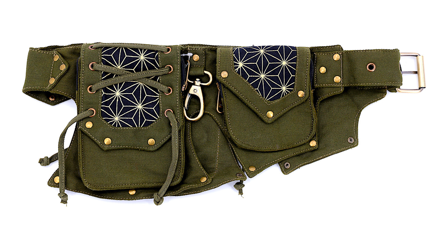 Cotton Flower of Life Multi-Pocket Canvas Fanny Pack