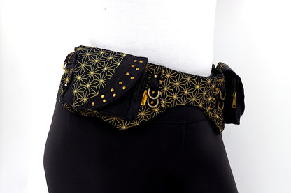 Cotton Flower Of Life Double Pocket Canvas Fanny Pack