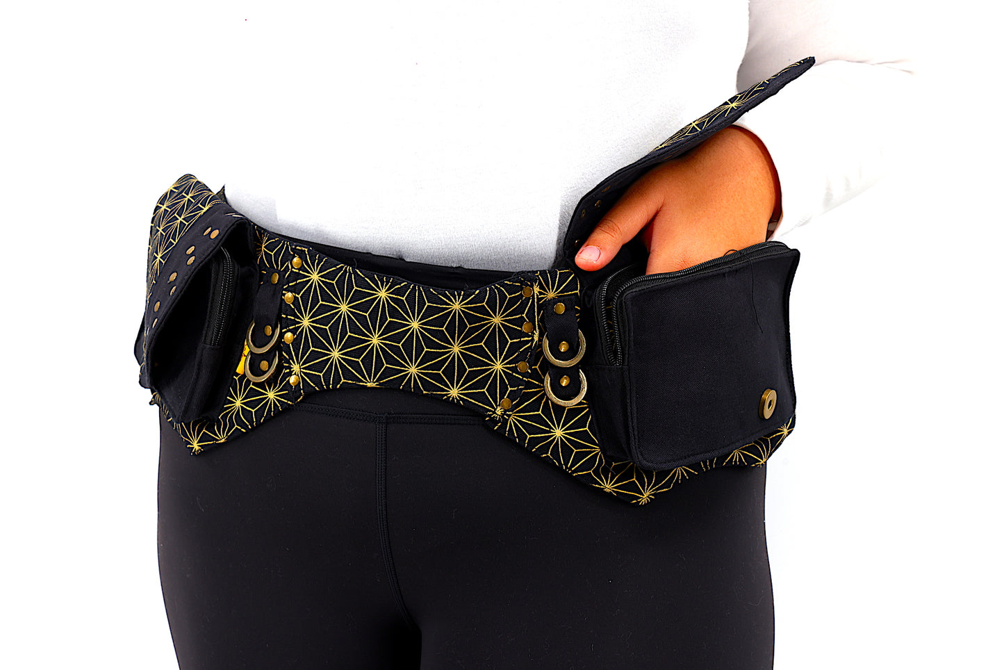 Cotton Flower Of Life Double Pocket Canvas Fanny Pack