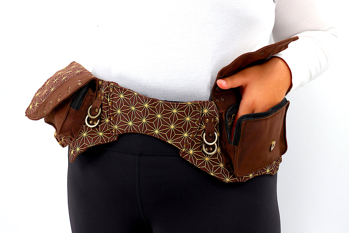 Cotton Flower Of Life Double Pocket Canvas Fanny Pack