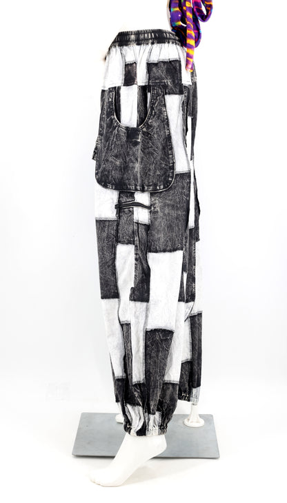 Stone-Washed Patchwork Multi-Pocket Harem Pants | Hand-Stitched Cotton