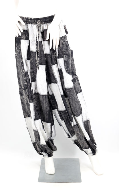 Stone-Washed Patchwork Multi-Pocket Harem Pants | Hand-Stitched Cotton