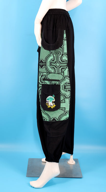 Geometric Tribal Mushroom Wook Pants | Multi-Pocket Harem Cotton