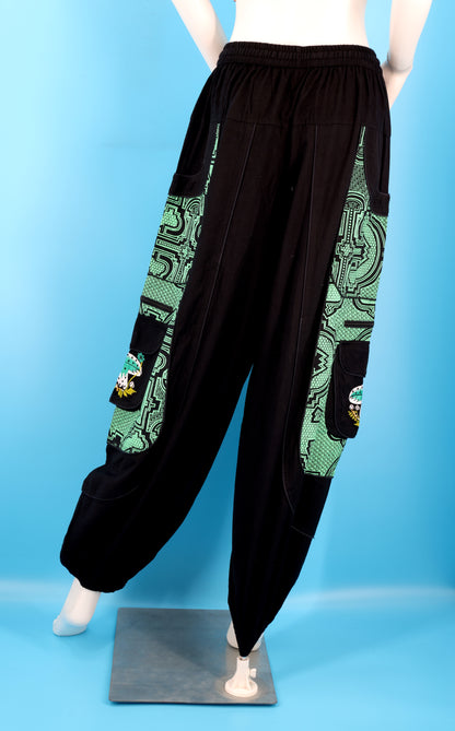 Geometric Tribal Mushroom Wook Pants | Multi-Pocket Harem Cotton