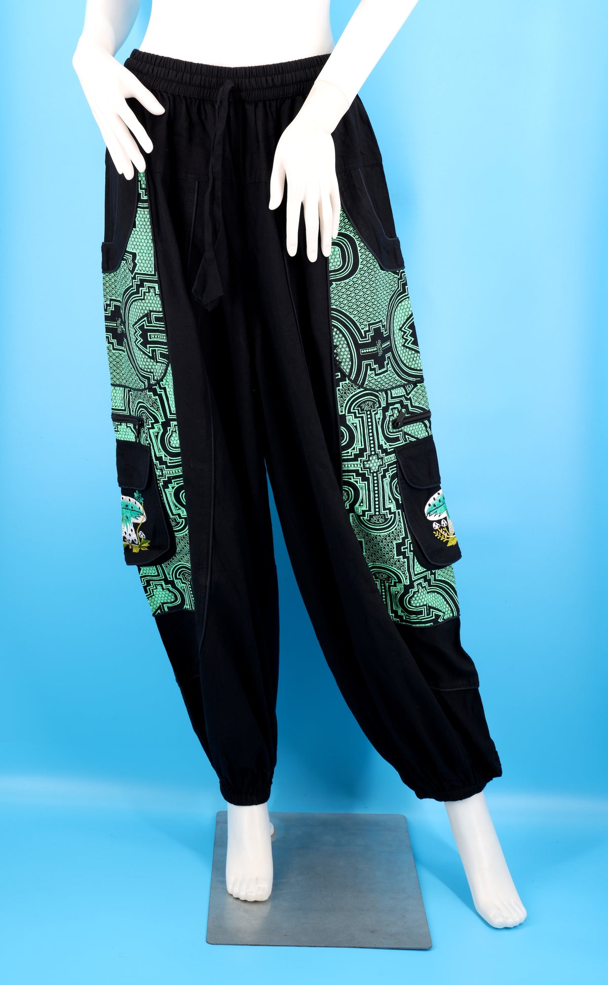 Geometric Tribal Mushroom Wook Pants | Multi-Pocket Harem Cotton