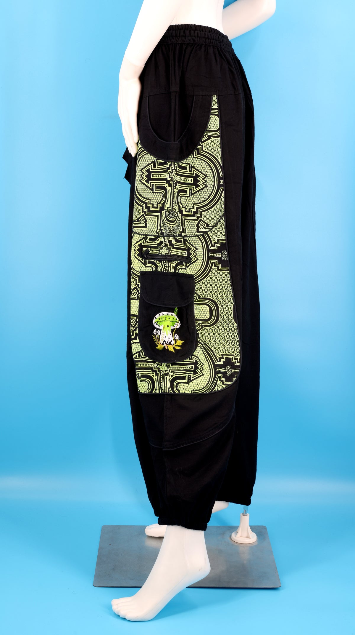 Geometric Tribal Mushroom Wook Pants | Multi-Pocket Harem Cotton