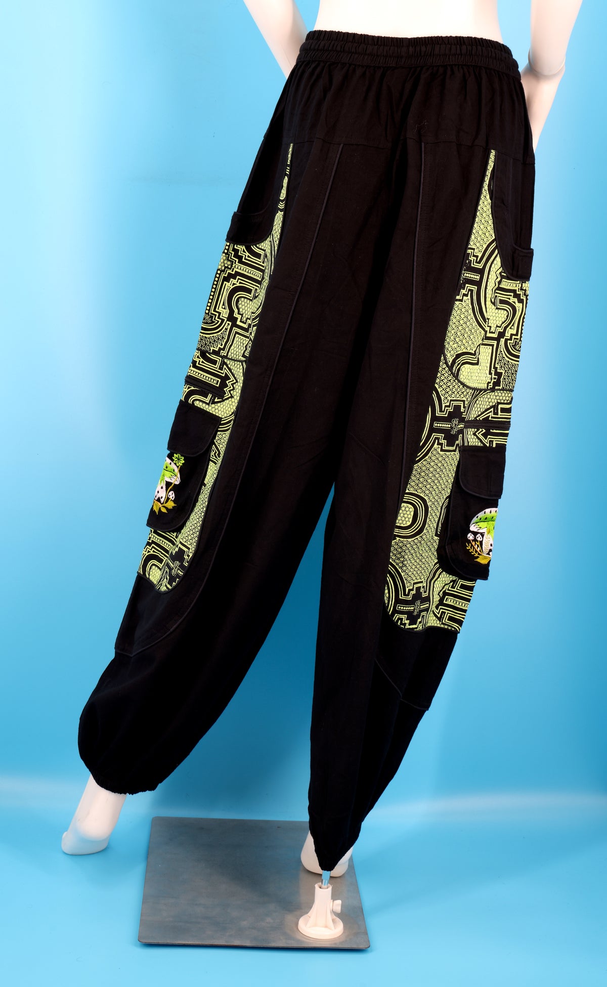 Geometric Tribal Mushroom Wook Pants | Multi-Pocket Harem Cotton