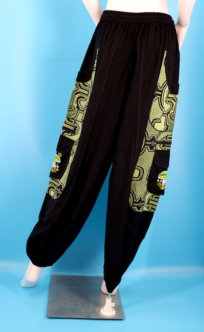 Geometric Tribal Mushroom Wook Pants | Multi-Pocket Harem Cotton