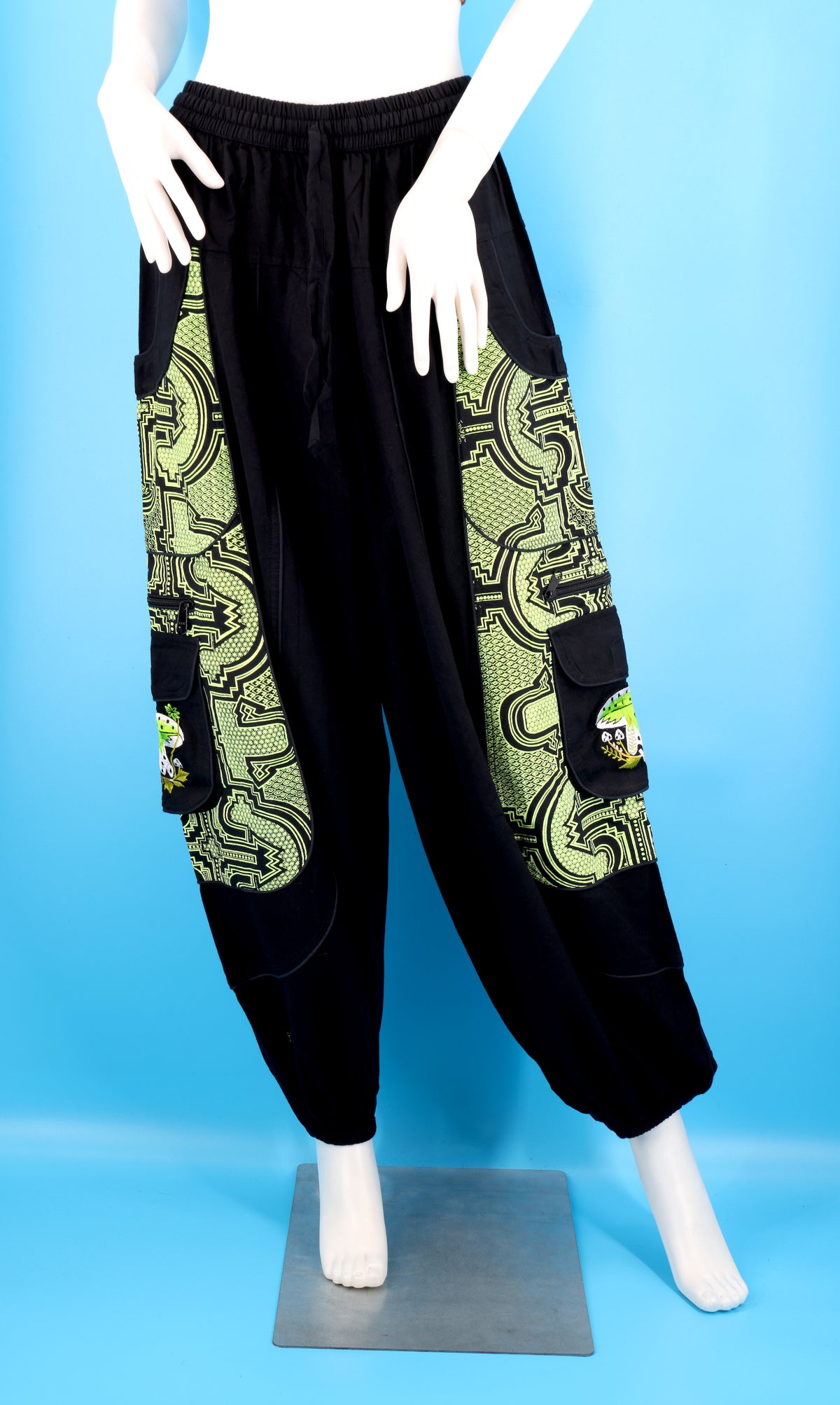 Geometric Tribal Mushroom Wook Pants | Multi-Pocket Harem Cotton