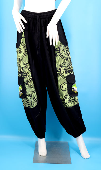 Geometric Tribal Mushroom Wook Pants | Multi-Pocket Harem Cotton