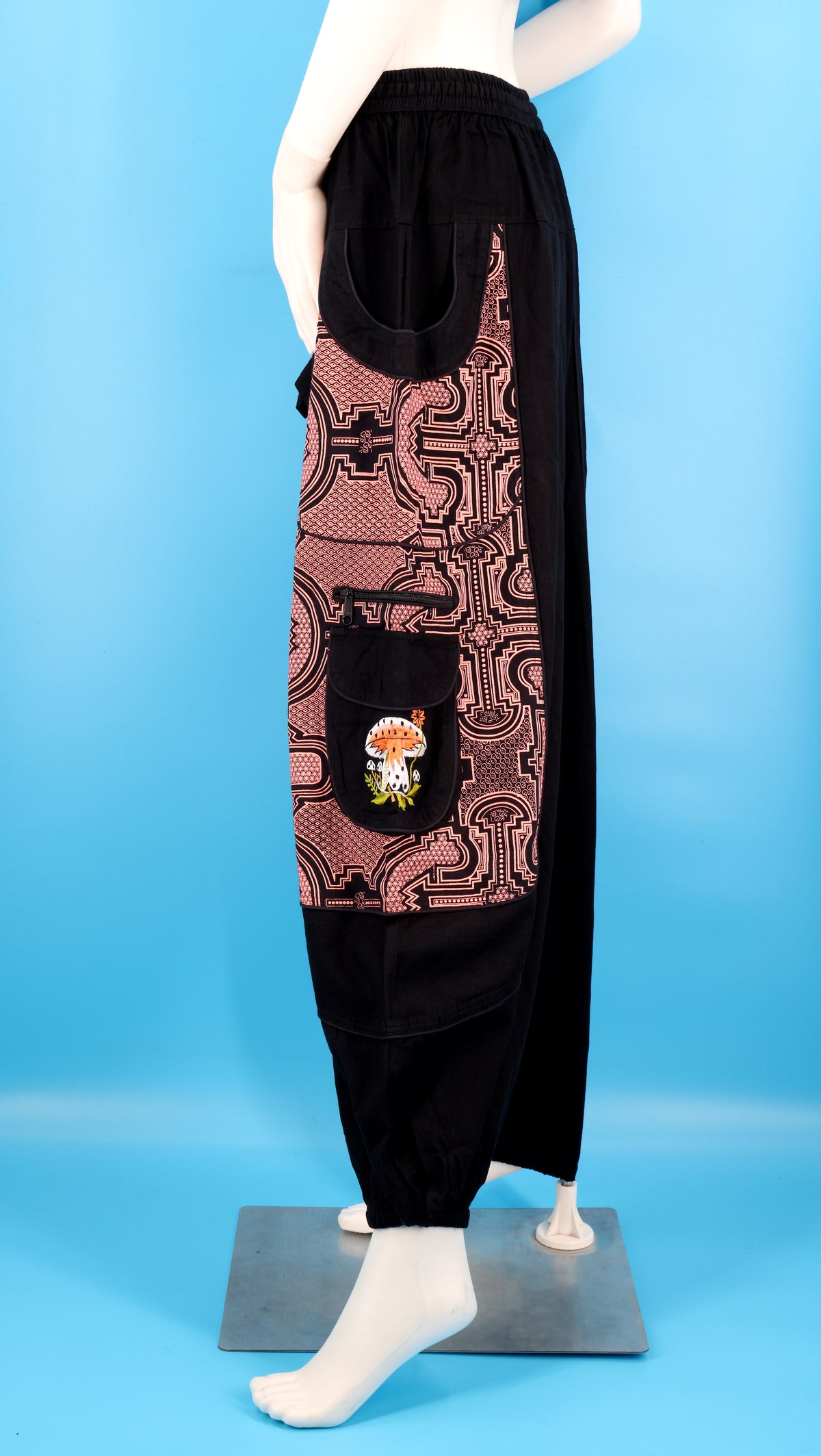 Geometric Tribal Mushroom Wook Pants | Multi-Pocket Harem Cotton