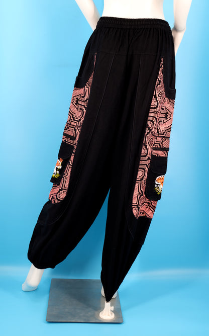 Geometric Tribal Mushroom Wook Pants | Multi-Pocket Harem Cotton