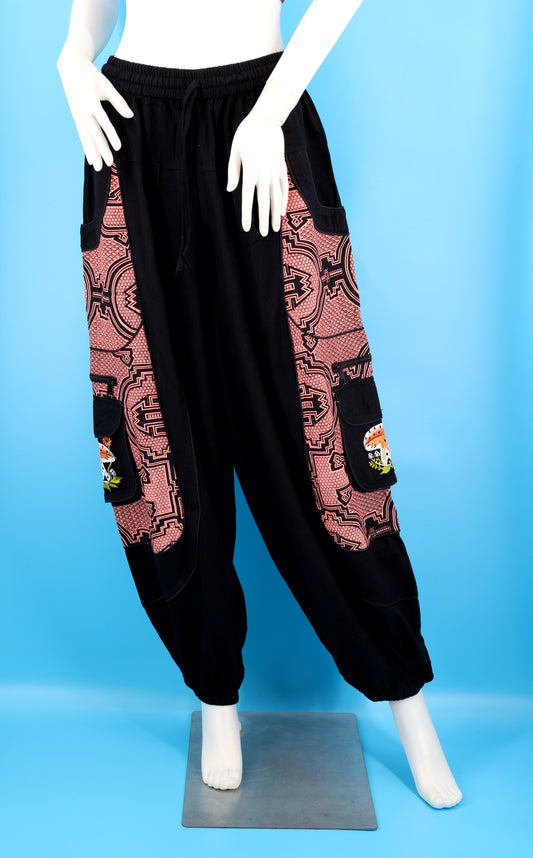Geometric Tribal Mushroom Wook Pants | Multi-Pocket Harem Cotton