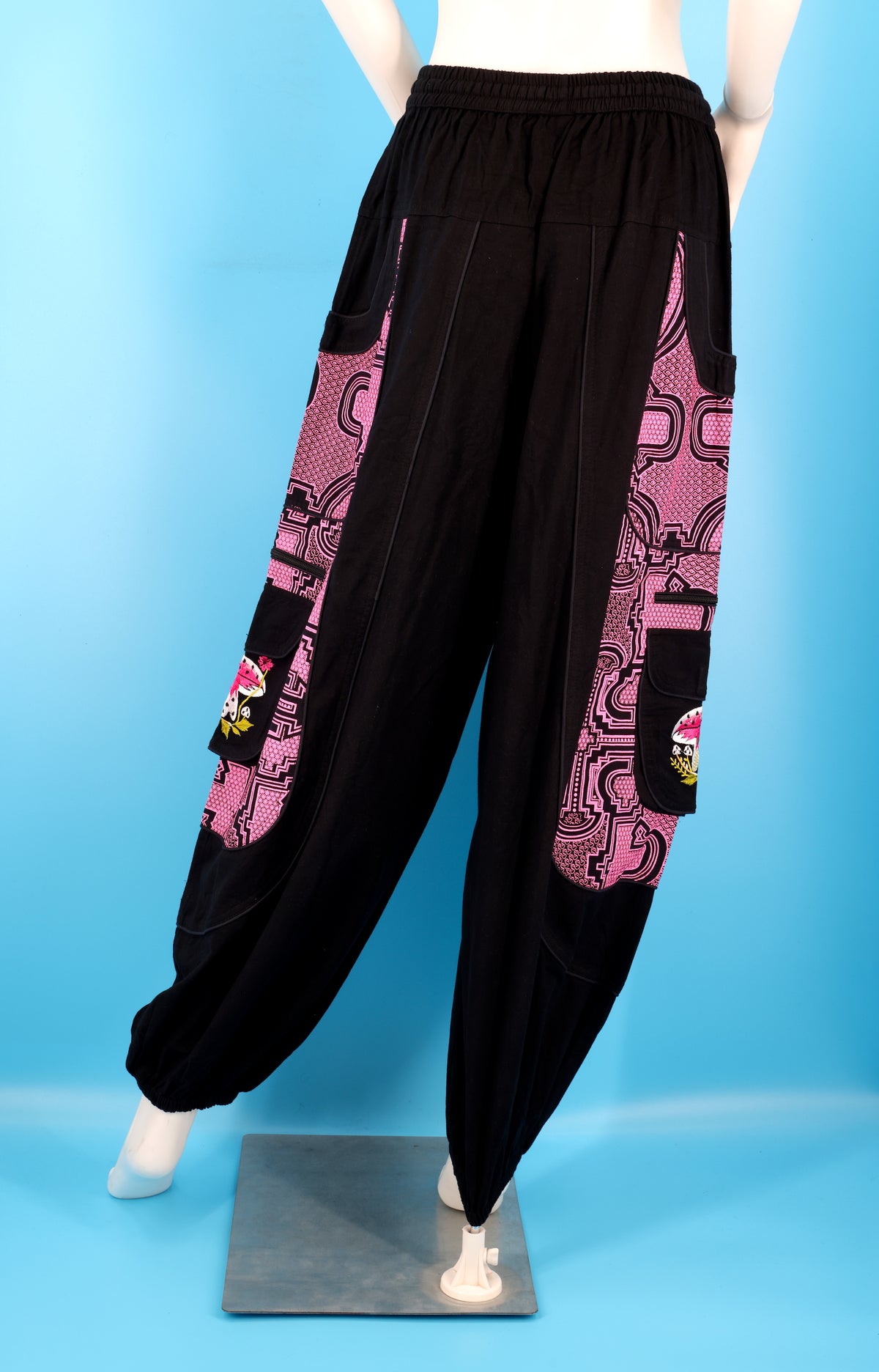 Geometric Tribal Mushroom Wook Pants | Multi-Pocket Harem Cotton