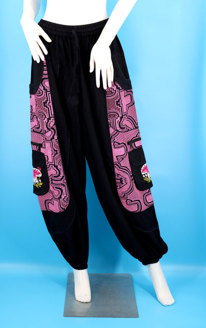 Geometric Tribal Mushroom Wook Pants | Multi-Pocket Harem Cotton