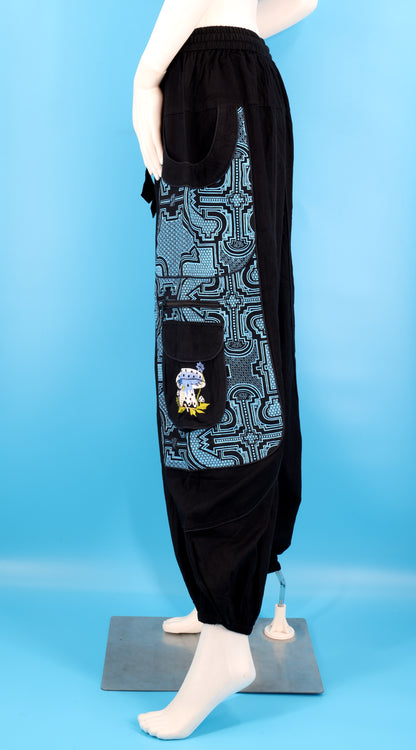 Geometric Tribal Mushroom Wook Pants | Multi-Pocket Harem Cotton