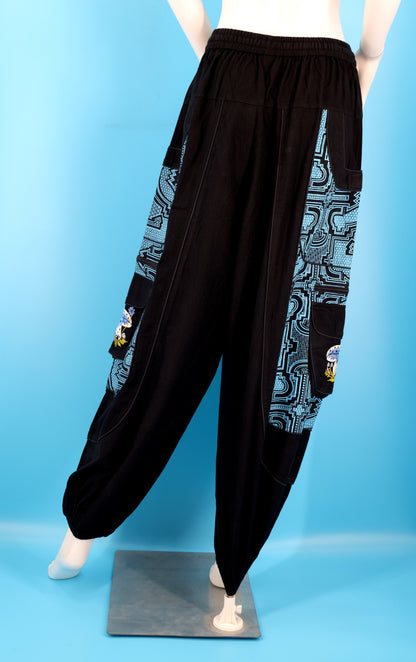 Geometric Tribal Mushroom Wook Pants | Multi-Pocket Harem Cotton