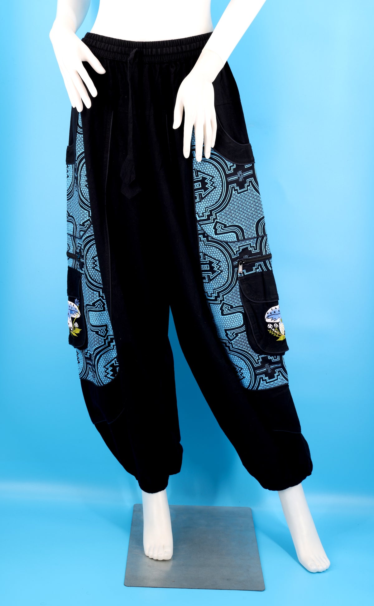 Geometric Tribal Mushroom Wook Pants | Multi-Pocket Harem Cotton