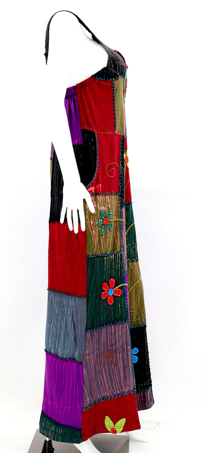 Floral Embroidered Patchwork Overalls | Light Cotton Jumpsuit
