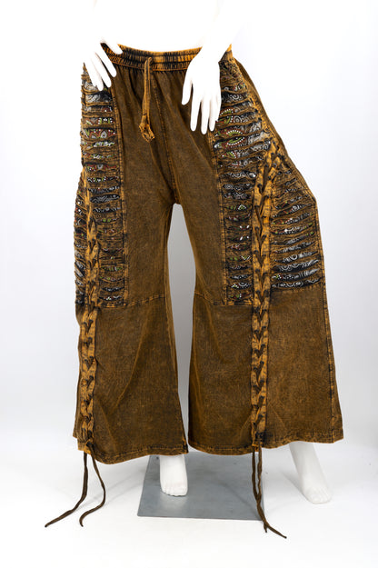 Sew and Slash Patchwork Paisley Print Palazzo Pants | Wide Leg Cotton Trousers